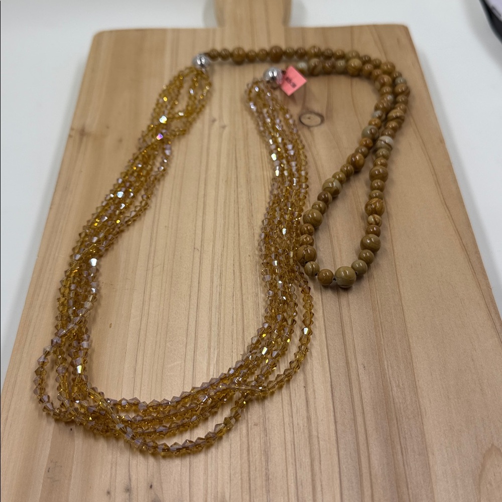 Wooden Jasper & Smoky Quartz Multi-Strand Necklace | Boho Neutral - Picture 8 of 10